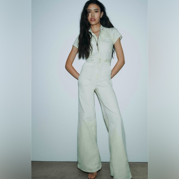Good American Fit for Success Palazzo Cream Off White Denim Jumpsuit Boiler Suit - Picture 5 of 17